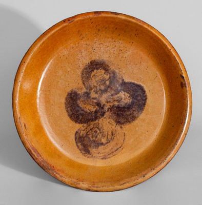 Attrib. Eby Pottery, Conestogo, Ontario, Canada Redware Dish w/ Manganese Slip Decoration