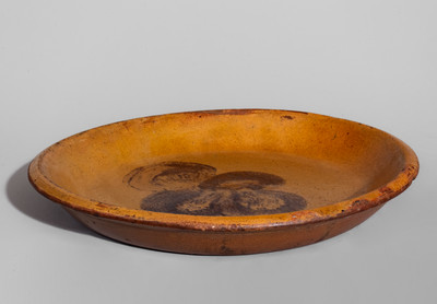 Attrib. Eby Pottery, Conestogo, Ontario, Canada Redware Dish w/ Manganese Slip Decoration