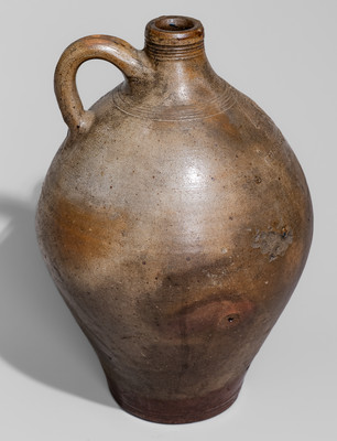 CHARLESTOWN, Mass. Iron-Decorated Stoneware Jug w/ Impressed Eagle-on-Cannon Motif, c1815