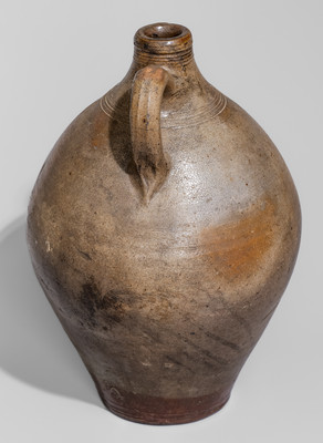CHARLESTOWN, Mass. Iron-Decorated Stoneware Jug w/ Impressed Eagle-on-Cannon Motif, c1815