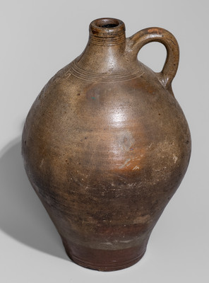 CHARLESTOWN, Mass. Iron-Decorated Stoneware Jug w/ Impressed Eagle-on-Cannon Motif, c1815