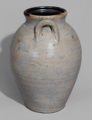Three-Gallon CHARLESTOWN, Mass. Stoneware Jar w/ Impressed Hearts Decoration, c1815
