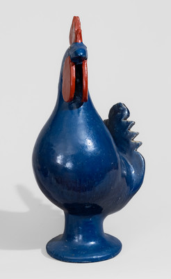 Blue-Glazed "Edwin Meaders / 7-17-1999" Stoneware Figure of a Rooster