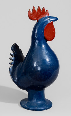 Blue-Glazed "Edwin Meaders / 7-17-1999" Stoneware Figure of a Rooster