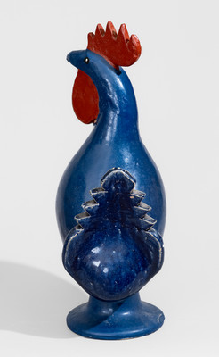 Blue-Glazed "Edwin Meaders / 7-17-1999" Stoneware Figure of a Rooster