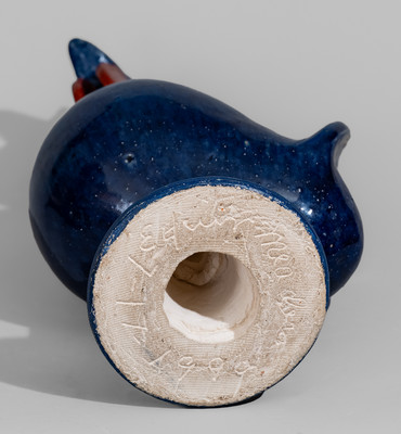 Blue-Glazed "Edwin Meaders / 7-17-1999" Stoneware Figure of a Rooster