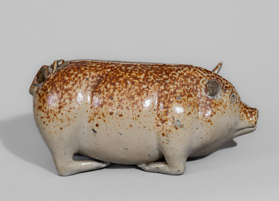 Midwestern U.S. Salt-Glazed Stoneware Pig Flask, fourth quarter 19th century
