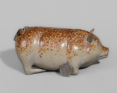 Midwestern U.S. Salt-Glazed Stoneware Pig Flask, fourth quarter 19th century