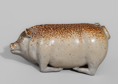 Midwestern U.S. Salt-Glazed Stoneware Pig Flask, fourth quarter 19th century
