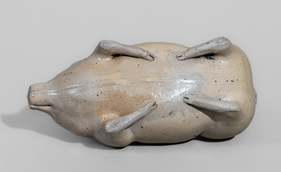Midwestern U.S. Salt-Glazed Stoneware Pig Flask, fourth quarter 19th century