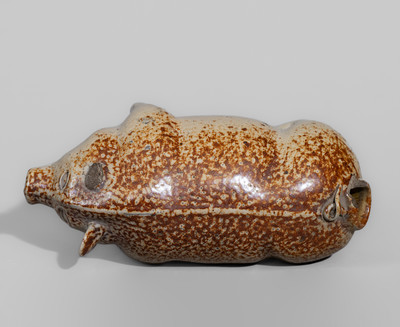 Midwestern U.S. Salt-Glazed Stoneware Pig Flask, fourth quarter 19th century