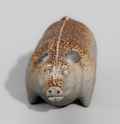 Midwestern U.S. Salt-Glazed Stoneware Pig Flask, fourth quarter 19th century