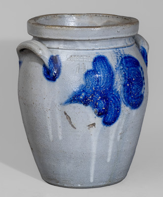 JOHN BELL / WAYNESBORO, PA Stoneware Jar w/ Cobalt Floral Decoration