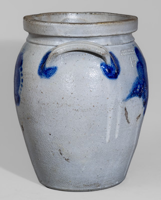 JOHN BELL / WAYNESBORO, PA Stoneware Jar w/ Cobalt Floral Decoration