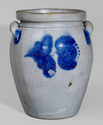 JOHN BELL / WAYNESBORO, PA Stoneware Jar w/ Cobalt Floral Decoration