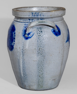 JOHN BELL / WAYNESBORO, PA Stoneware Jar w/ Cobalt Floral Decoration