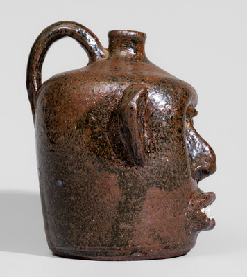 Very Rare "Lanier Meaders," Cleveland, GA Stoneware Face Jug w/ Double Row of Rock Teeth, c1970