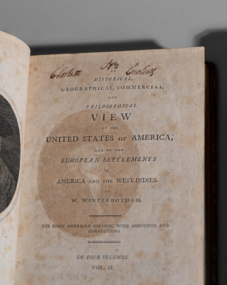 Four Volumes of WINTERBOTHAM S HISTORY OF AMERICA with Signatures of NY Potter, Clarkson Crolius, 1796.
