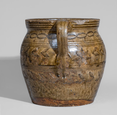 Exceptional Open-Handled Alabama Alkaline-Glazed Stoneware Jar w/ Impressed Decoration