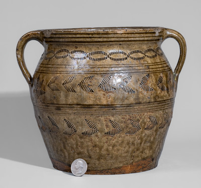 Exceptional attrib. James Williams, Perry County, Alabama Stoneware Jar w/ Elaborate Impressed Decoration