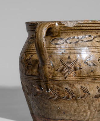 Exceptional attrib. James Williams, Perry County, Alabama Stoneware Jar w/ Elaborate Impressed Decoration