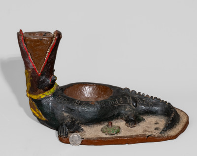 Exceptional Large-Sized Sewer Tile Figure of an Alligator: "Miss Bessie Mae Heath / Make by S.L. Williams"