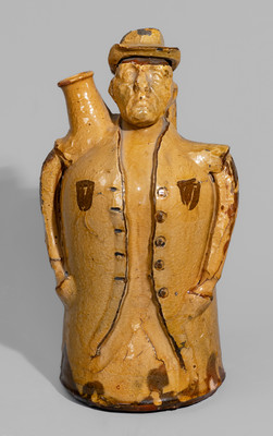 Rare Glazed English Redware Figural Jug, 19th century