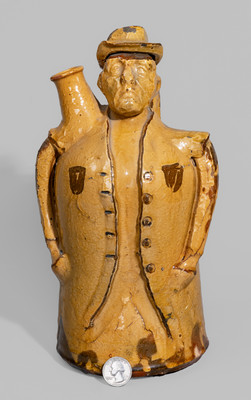 Rare Glazed English Redware Figural Jug, 19th century