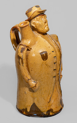 Rare Glazed English Redware Figural Jug, 19th century
