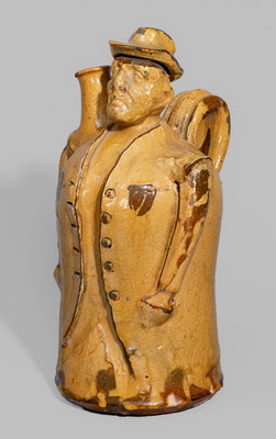 Rare Glazed English Redware Figural Jug, 19th century