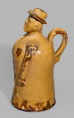 Rare Glazed English Redware Figural Jug, 19th century