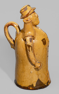 Rare Glazed English Redware Figural Jug, 19th century