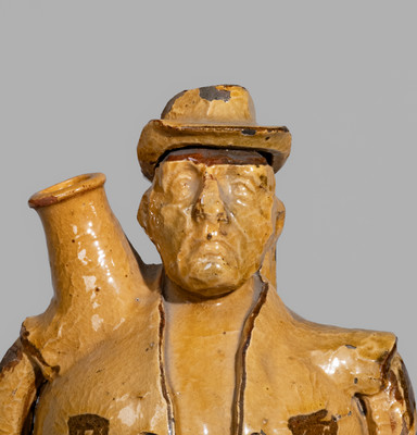 Rare Glazed English Redware Figural Jug, 19th century