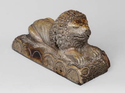 Rare "E.F. Lenhart," Beatrice, Nebraska Salt-Glazed Stoneware Lion Doorstop