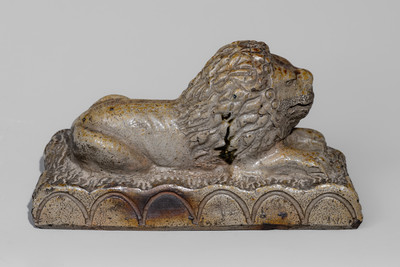 Rare "E.F. Lenhart," Beatrice, Nebraska Salt-Glazed Stoneware Lion Doorstop
