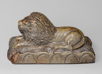 Rare "E.F. Lenhart," Beatrice, Nebraska Salt-Glazed Stoneware Lion Doorstop