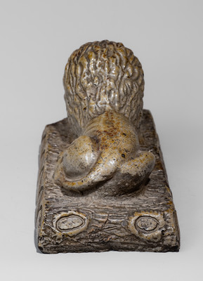 Rare "E.F. Lenhart," Beatrice, Nebraska Salt-Glazed Stoneware Lion Doorstop