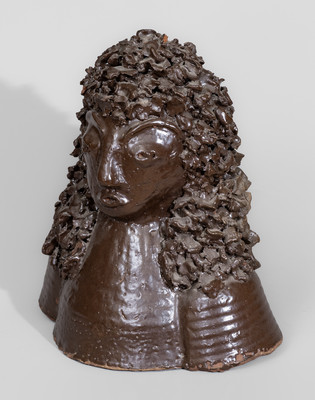 Rare Albany-Slip-Glazed Sewer Tile Bust of Louis XIV, Midwestern origin