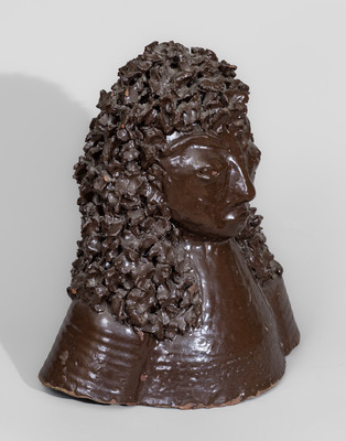 Rare Albany-Slip-Glazed Sewer Tile Bust of Louis XIV, Midwestern origin
