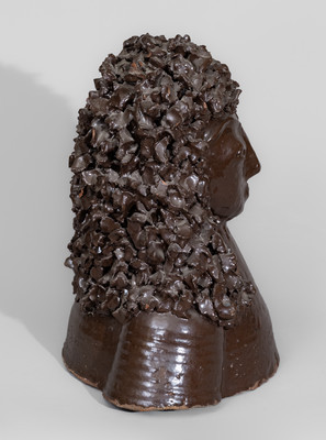 Rare Albany-Slip-Glazed Sewer Tile Bust of Louis XIV, Midwestern origin