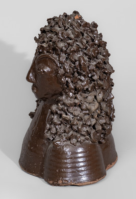 Rare Albany-Slip-Glazed Sewer Tile Bust of Louis XIV, Midwestern origin