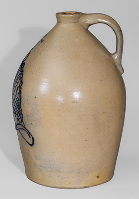 Outstanding W. HART / OGDENSBURGH, NY Five-Gallon Stoneware Jug w/ Cobalt Horse Head, c1858-69