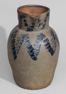 Two-Gallon attrib. Myers & Bokee, Baltimore, MD Stoneware Pitcher w/ Sponged Cobalt Decoration