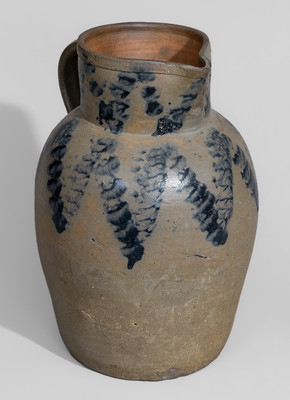 Two-Gallon attrib. Myers & Bokee, Baltimore, MD Stoneware Pitcher w/ Sponged Cobalt Decoration