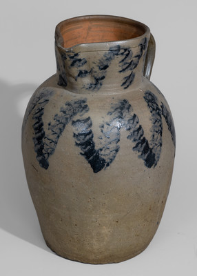 Two-Gallon attrib. Myers & Bokee, Baltimore, MD Stoneware Pitcher w/ Sponged Cobalt Decoration