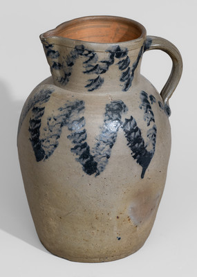 Two-Gallon attrib. Myers & Bokee, Baltimore, MD Stoneware Pitcher w/ Sponged Cobalt Decoration