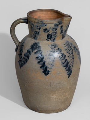 Two-Gallon attrib. Myers & Bokee, Baltimore, MD Stoneware Pitcher w/ Sponged Cobalt Decoration