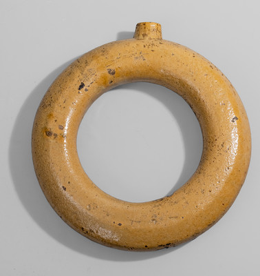 Glazed American Redware Ring Bottle, 19th century