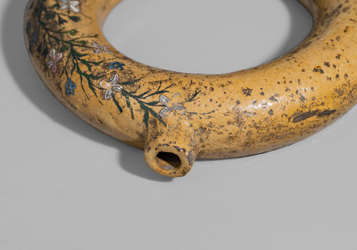 Glazed American Redware Ring Bottle, 19th century