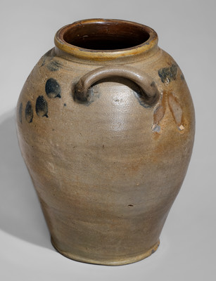 C. CROLIUS / MANUFACTURER / NEW-YORK Open-Handled Stoneware Jar w/ Incised Decoration